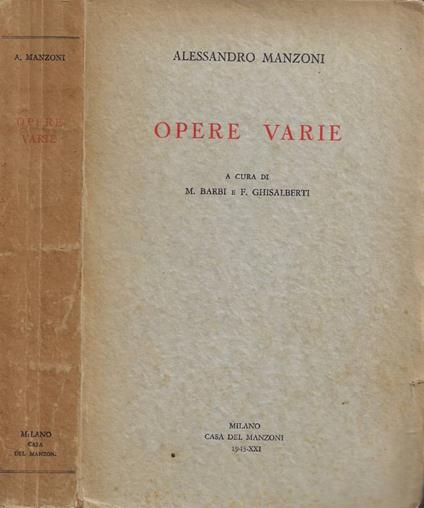 Opere Varie - Alessandro Manzoni - copertina