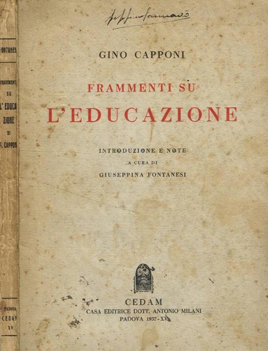 Frammenti su l'educazione - Gino Capponi - copertina