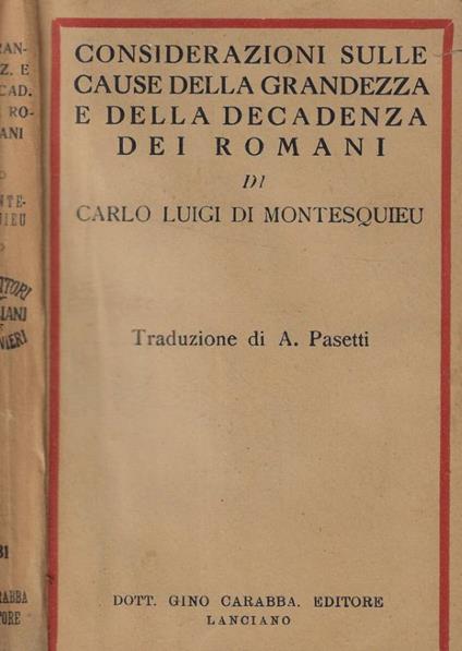 Considerazioni sulle cause della grandezza e della decadenza dei romani - copertina