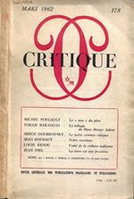 Critique. Revue Générale des Publications Francaises et Étrangères - Quatorzième Année - Tome XVIII - N. 178 - Mars 1962