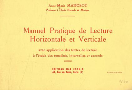 Manuel pratique de lecture horizontale et verticale - copertina
