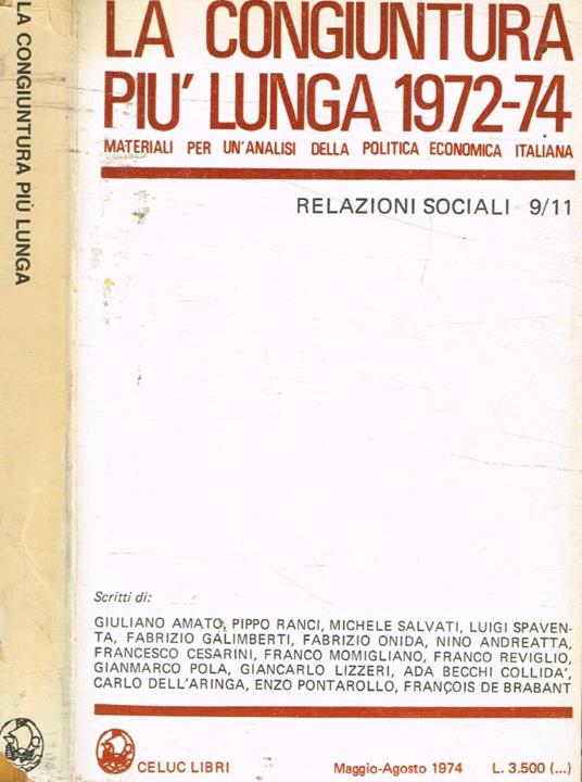 La congiuntura più lunga 1972-74. Materiali per un'analisi della politica economica italiana - copertina
