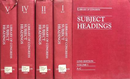 Subject headings vol I,II,IV,V - copertina