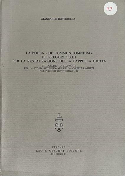 La bolla de comuni omnium di Gregorio XIII per la restaurazione della Cappella Giulia - copertina