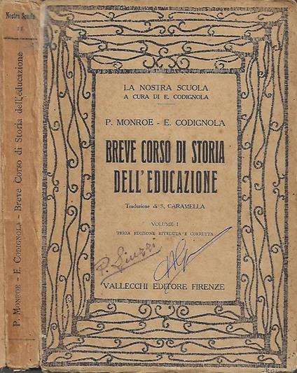 Breve Corso di Storia dell'Educazione. Vol. I - copertina