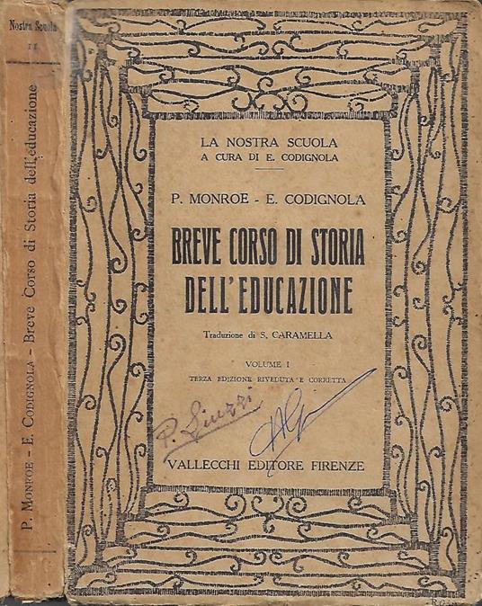 Breve Corso di Storia dell'Educazione. Vol. I - copertina