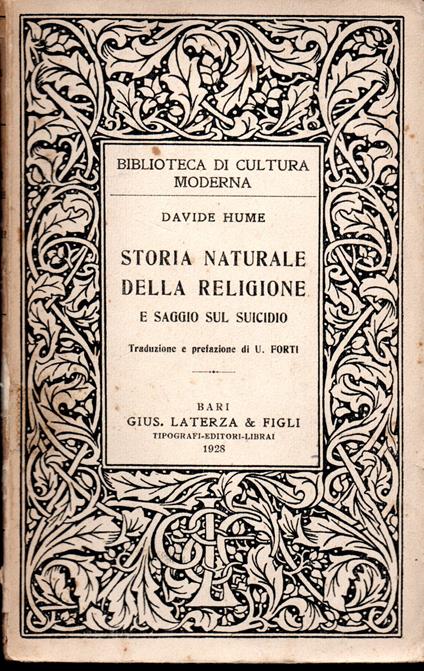 Storia naturale della religione e saggio sul suicidio Traduzione e prefazione di Umberto Forti - David Hume - copertina
