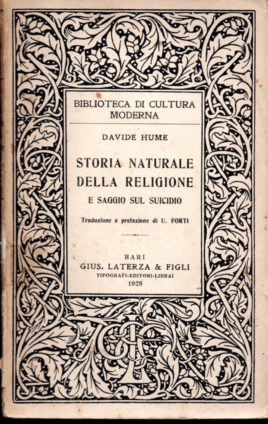 Storia naturale della religione e saggio sul suicidio Traduzione e prefazione di Umberto Forti - David Hume - copertina
