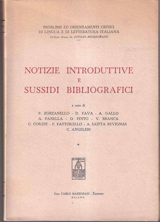 Notizie introduttive e sussidi bibliografici - copertina