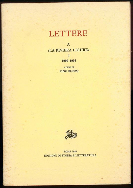 Lettere a la riviera ligure 1900-1905 - Pino Boero - copertina