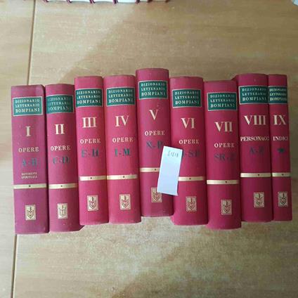 DIZIONARIO LETTERARIO BOMPIANI 9 VOLUMI opere e personaggi 1959 illustrato - copertina