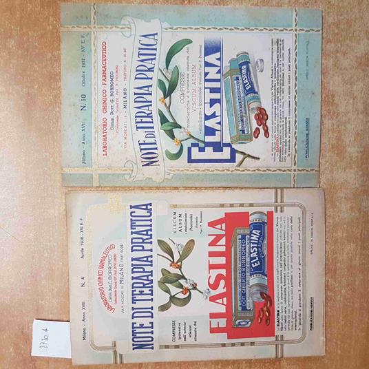 lotto 2 NOTE DI TERAPIA PRATICA 1937/38 mensile CHIMICO FARMACEUTICO ELASTINA - copertina