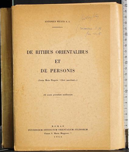 De Ritibus orientalibus et de personis - Anton Wuyts - copertina
