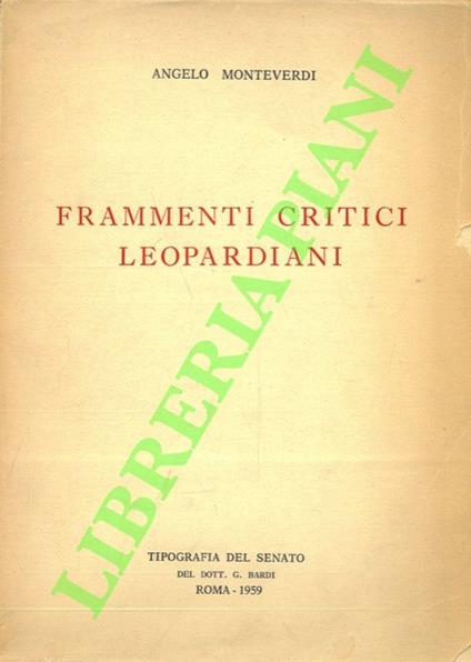 Frammenti critici leopardiani - Angelo Monteverdi - copertina