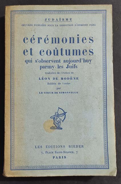 Cérémonies et Coutumes - Ed. Rieder - 1929 - Judaisme - copertina