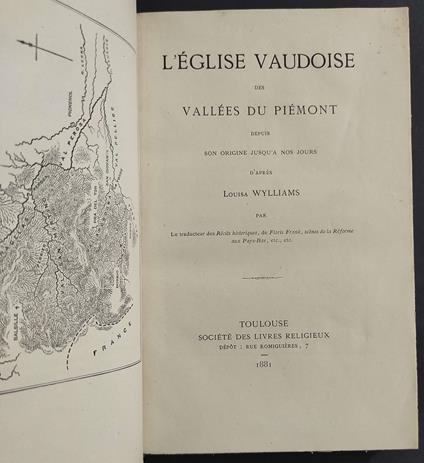 L' église Vaudoise des Vallées du Piémont - L. Wylliams - Soc. des Lives Religieux - 1881 - copertina