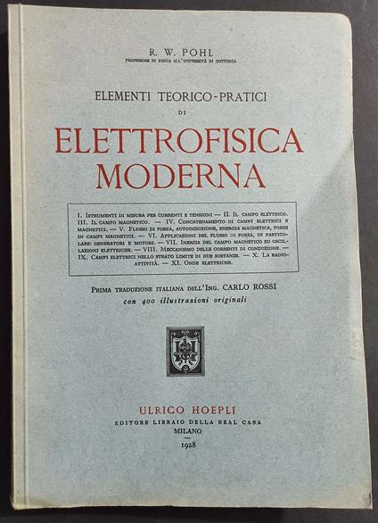 Elettrofisica Moderna - R. W. Pohl - Ed. Hoepli - 1928 - copertina