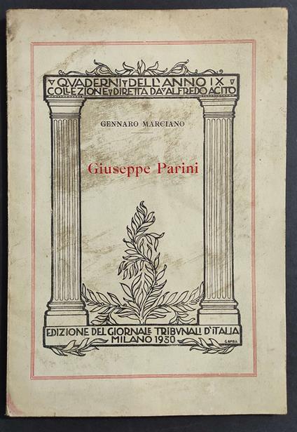 Giuseppe Parini - G. Marciano - 1930 - Quaderni dell'Anno IX - Gennaro Marciano - copertina