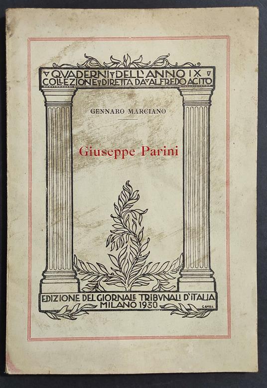 Giuseppe Parini - G. Marciano - 1930 - Quaderni dell'Anno IX - Gennaro Marciano - copertina