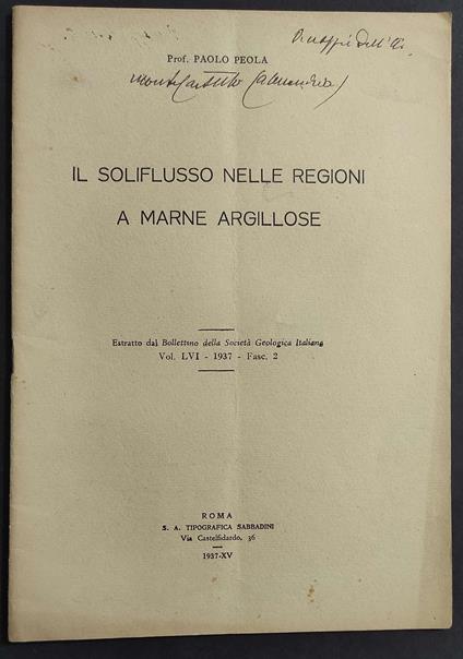 Il Soliflusso nelle Regioni a Marne Argillose - P. Peola - 1937 - Paolo Peola - copertina