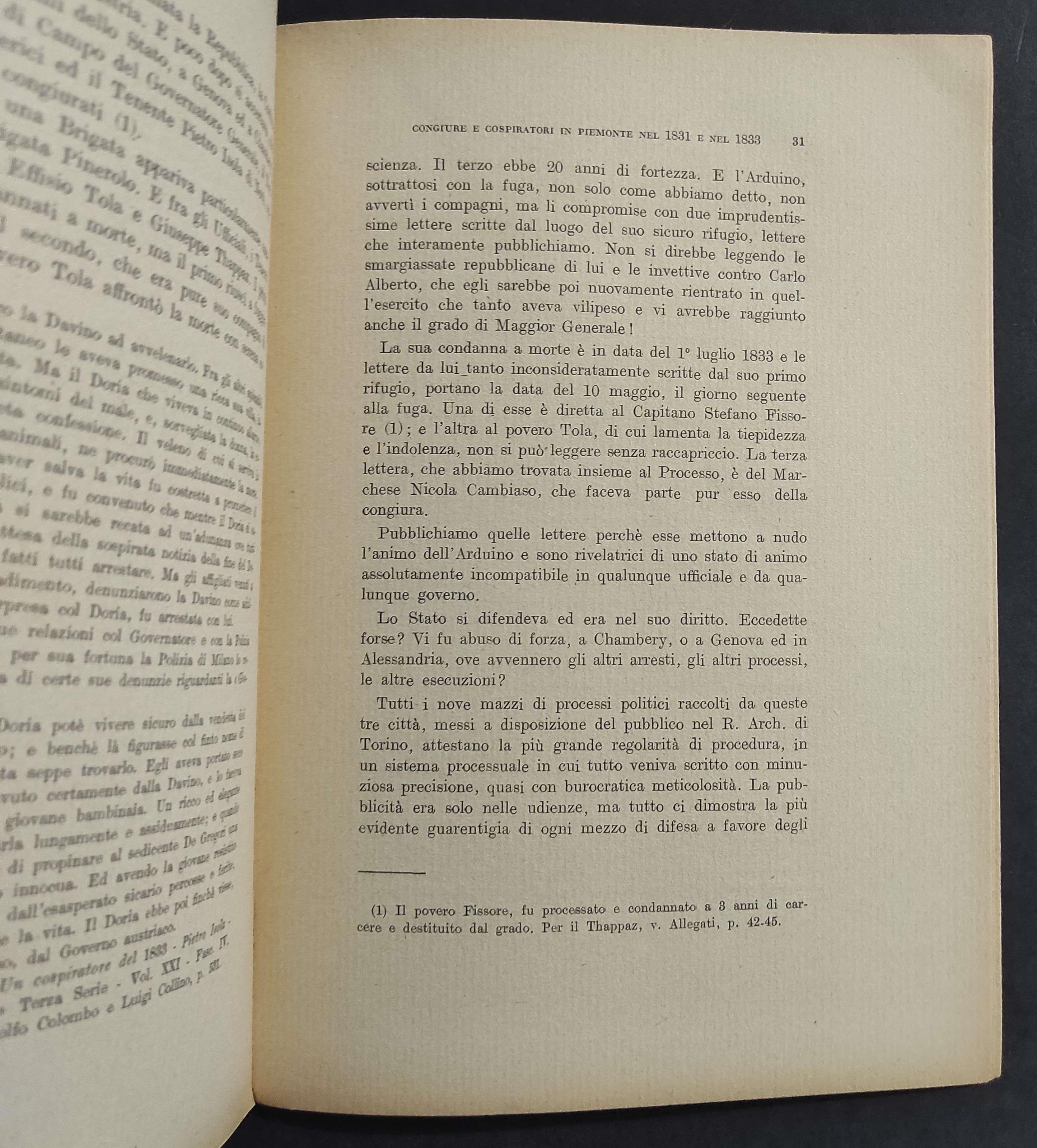 Congiure e Cospiratori in Piemonte nel 1831 e nel 1833 - A. F. Trucco - 1929