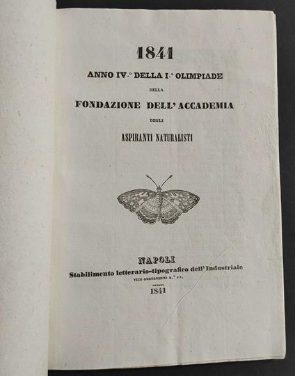 1841 Anno IV della I Olimpiade della Fondazione dell'Accademia degli Aspiranti Naturalisti - copertina