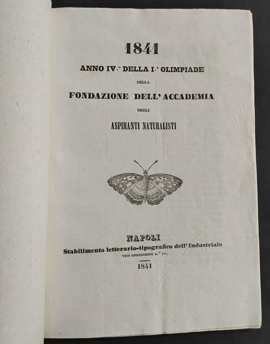 1841 Anno IV della I Olimpiade della Fondazione dell'Accademia degli Aspiranti Naturalisti - copertina