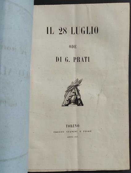 In Morte di Carlo Alberto Ode di G. Prati - 1849 - copertina