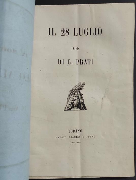 In Morte di Carlo Alberto Ode di G. Prati - 1849 - copertina