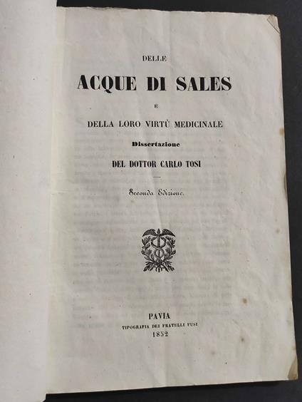 Delle Acque di Sales e della Loro Virtù Medicinale - 1852 - copertina