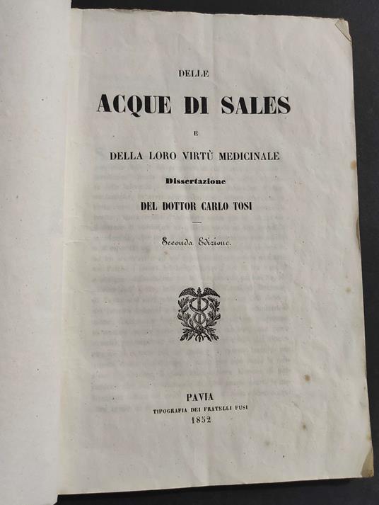 Delle Acque di Sales e della Loro Virtù Medicinale - 1852 - copertina