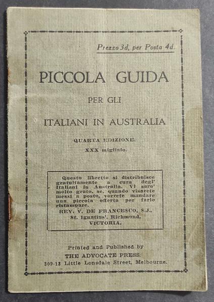 Piccola Guida per gli Italiani in Australia - 1927 - copertina