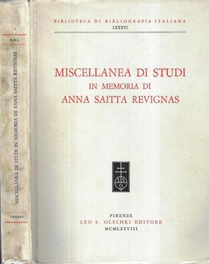 Miscellanea di studi in memoria di Anna Saitta Revignas - copertina