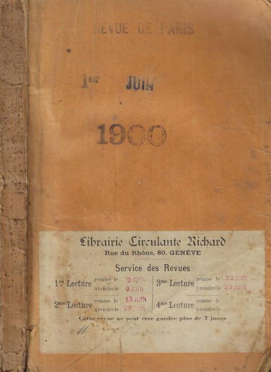 Revue de Paris n. 11 anno 1900 - copertina