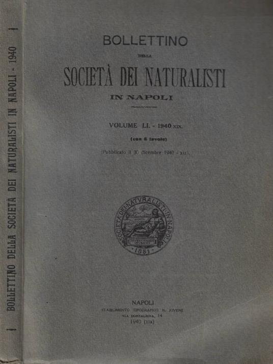 Bollettino della Società dei naturalisti in Napoli Vol. LI- 1940 - copertina