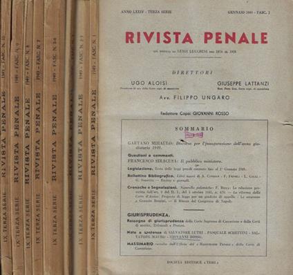 Rivista penale n. dal n. 1 al n. 10 Anno 1949 - copertina