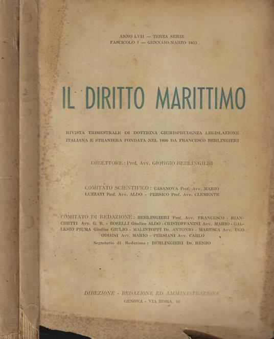 Il diritto marittimo fasc. I-IV Anno 1955 - copertina