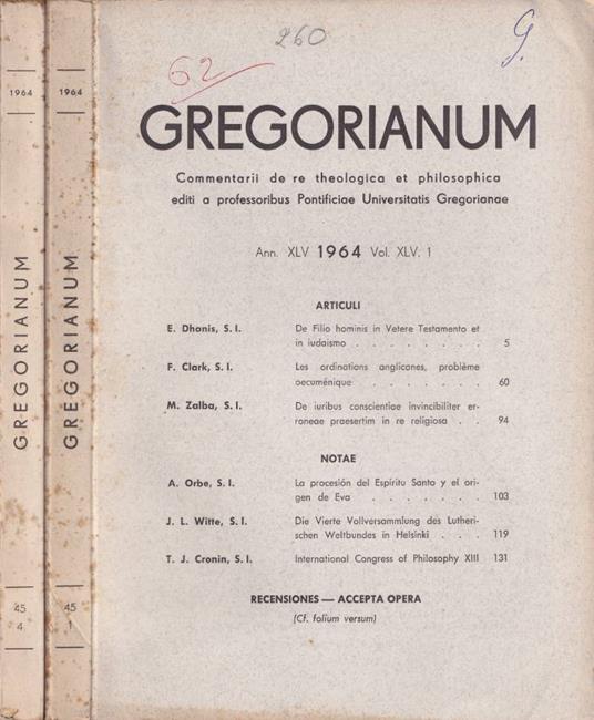 Gregorianum, ann. XLV, 1964, vol. XLV, 1 e 4 - copertina