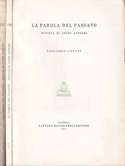 La parola del passato, fascicolo CXXXVI, CXXXVII, 1971 - copertina
