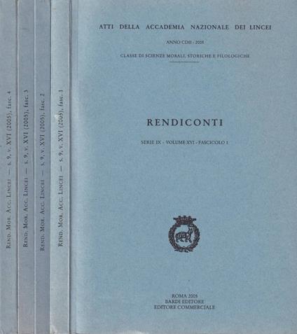 Rendiconti, serie IX, volume XVI, fascicolo 1-4 - copertina