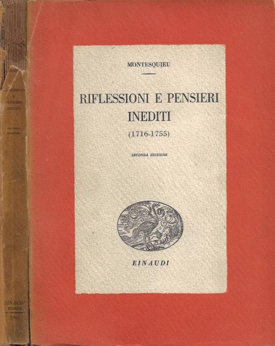 Riflessioni e pensieri inediti (1716-1755) - Charles L. de Montesquieu - copertina