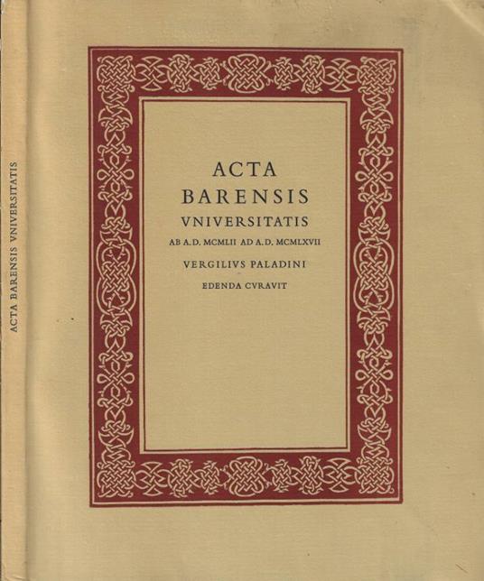 Acta Barensis Universitatis - Virgilio Paladini - copertina