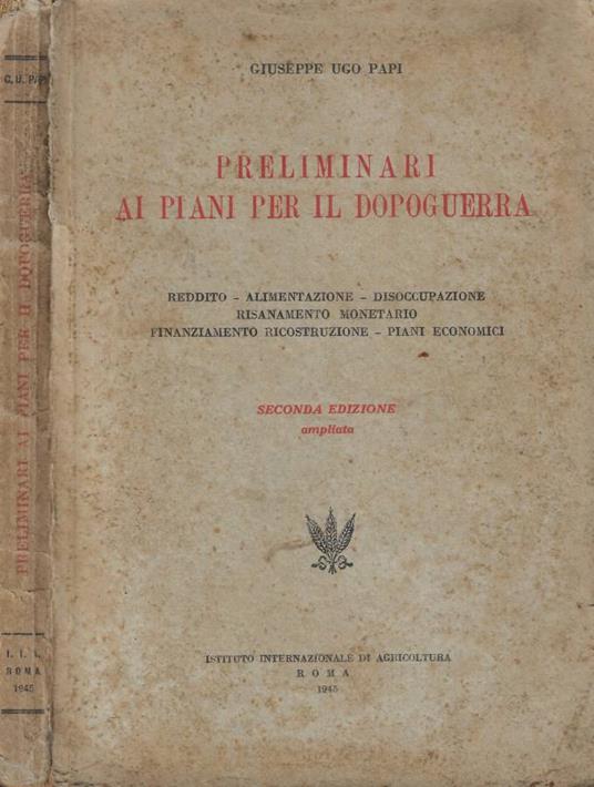 Preliminari ai piani per il dopoguerra - Giuseppe Ugo - copertina