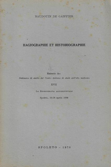 Hagiographie et historiographie - copertina