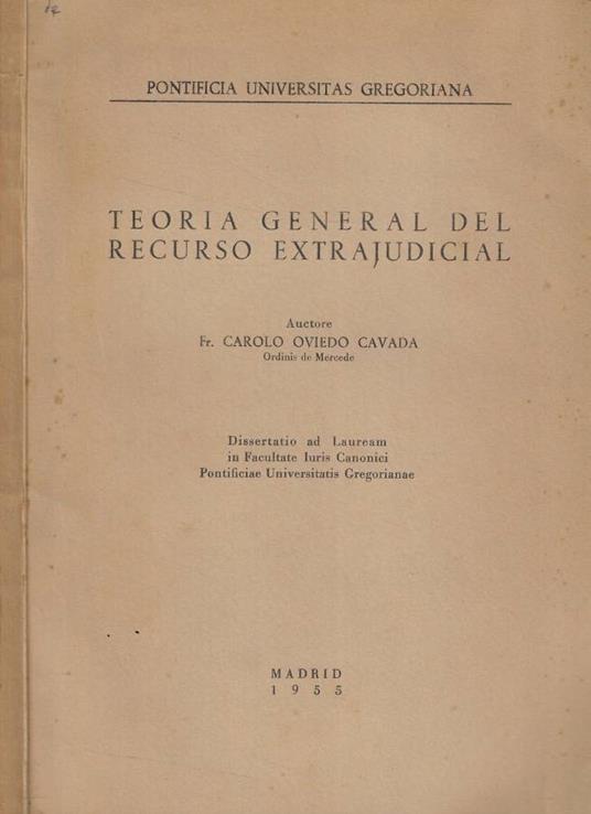 Teoria general del recurso extrajudicial - copertina