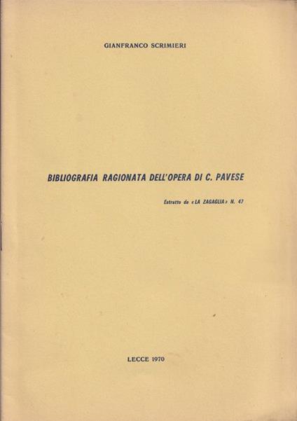 Bibliografia ragionata dell'opera di C. Pavese - copertina