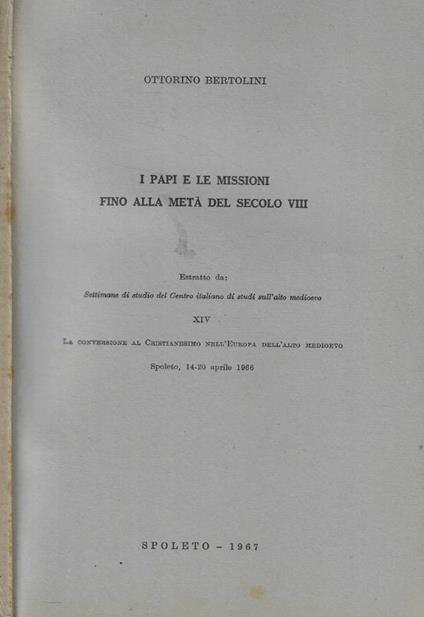 I Papi e le missioni fino alla metà del secolo VIII - copertina