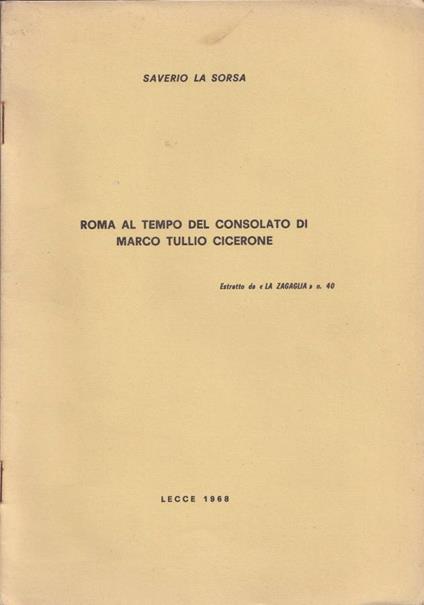 Roma al tempo del consolato di Marco Tullio Cicerone - copertina