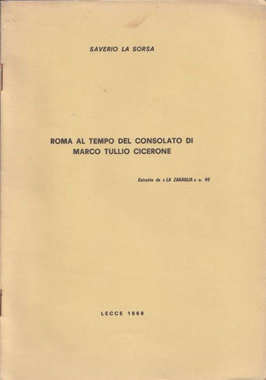 Roma al tempo del consolato di Marco Tullio Cicerone - copertina