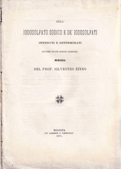 Dell'iodosolfato sodico e de' iodosolfati - copertina